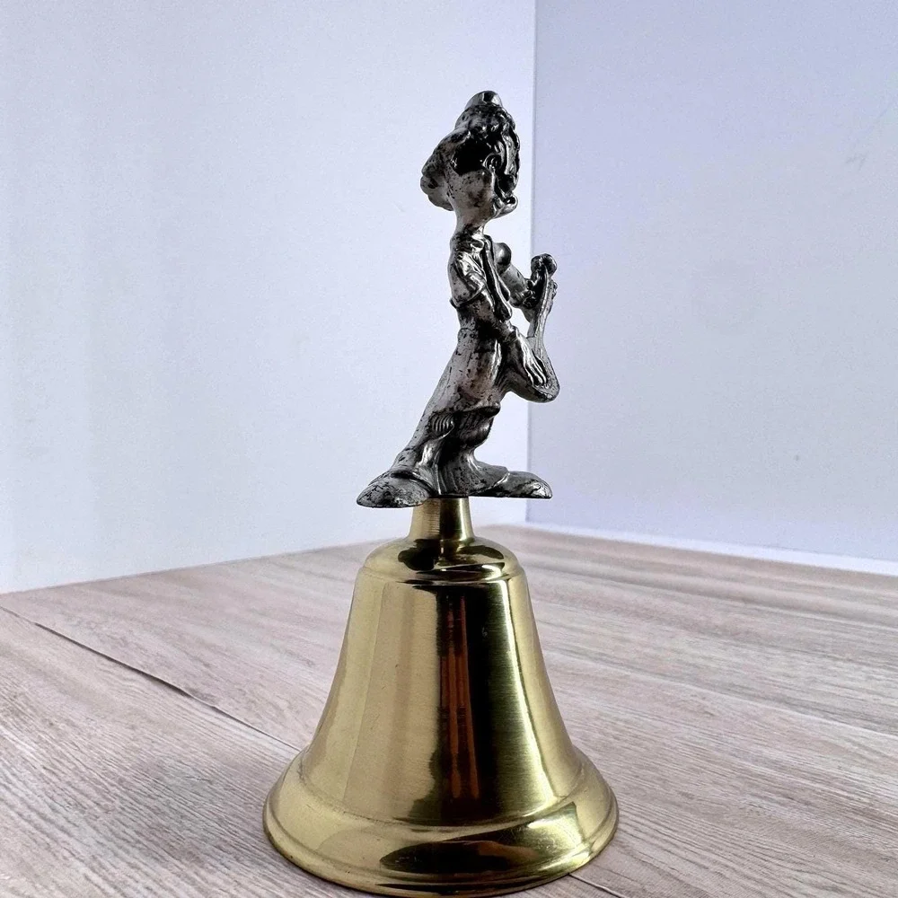 Vintage Jester Musician Hand Bell‎ Brass Silver Tone Cast Metal Taiwan ROC